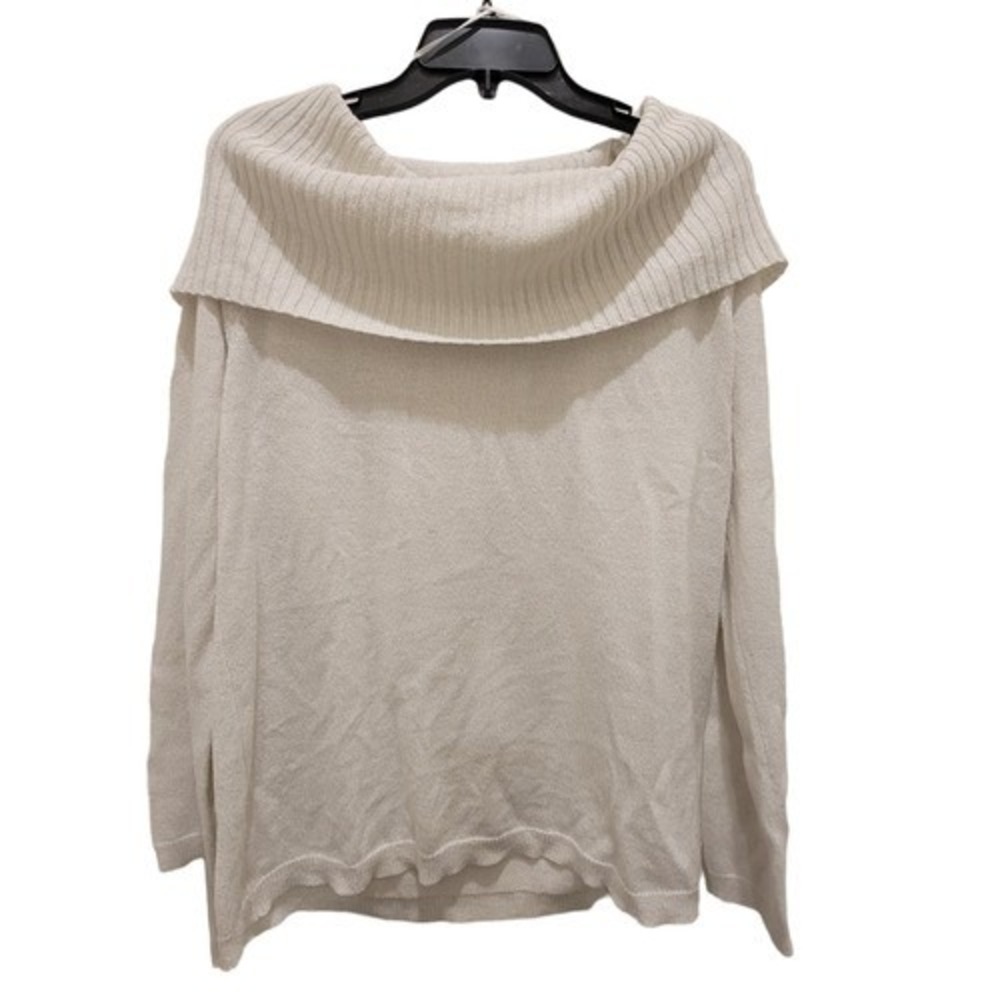 Covington Womens XL Cowl Neck Sweater Ivory Cream Metallic Sparkle Long Sleeve